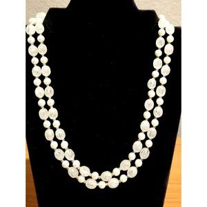 **Vintage Japan Pearls and Textured Lucite 2 Strands Necklace**